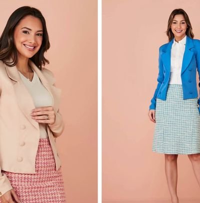 mulheres elegantes usando looks com blazer e saias