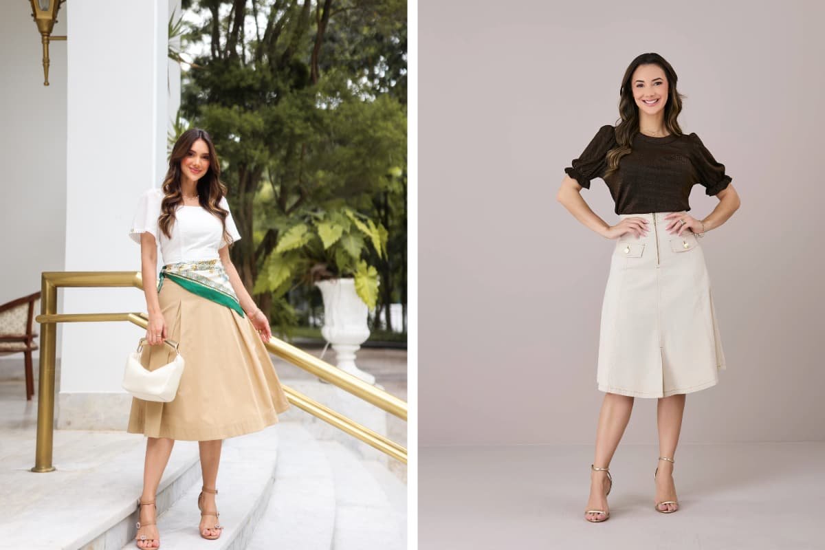 mulheres elegantes de saia curta