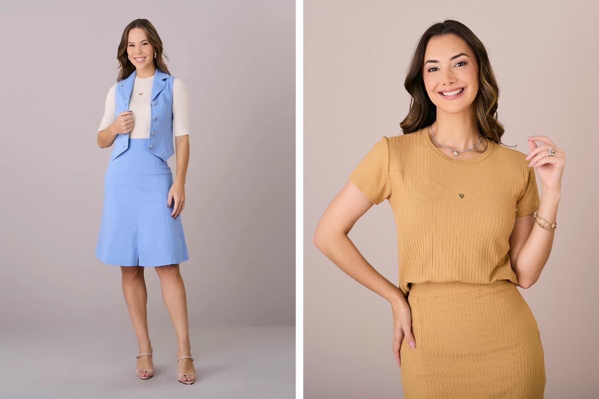 mulheres elegantes usando conjuntos modestos