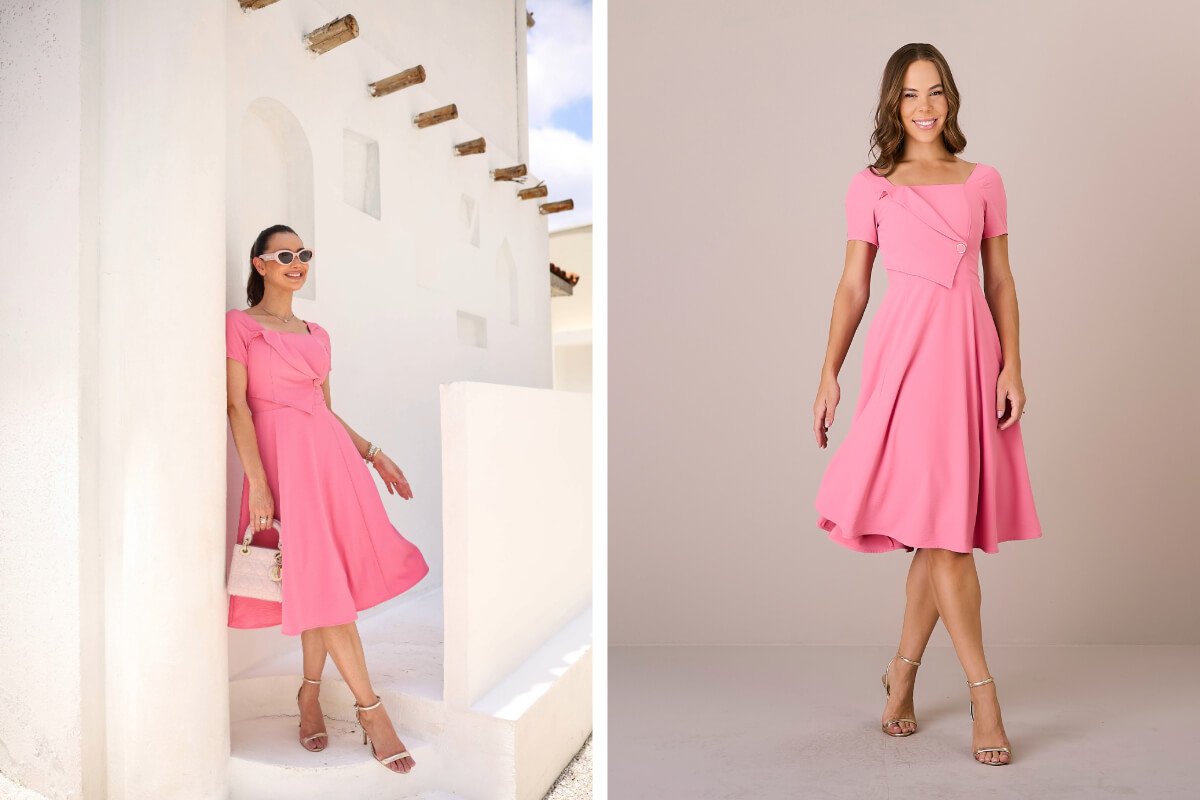 mulheres com vestidos manga curta