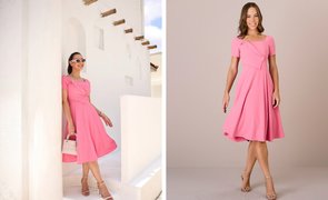 mulheres com vestidos manga curta