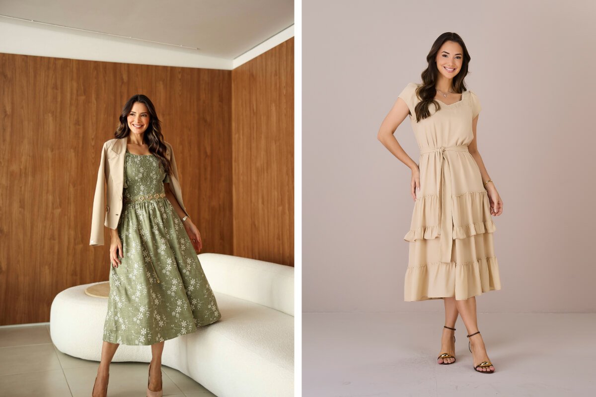 duas mulheres de vestidos
