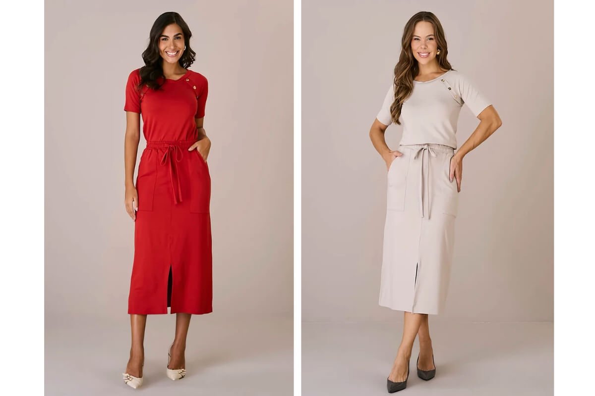 mulheres vestidas com conjunto de malha