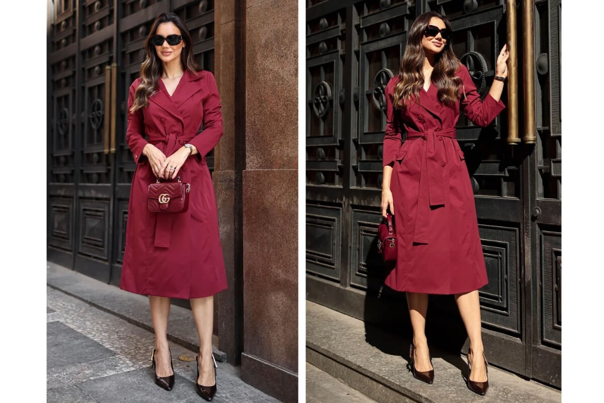uma mulher vestindo um trench coat