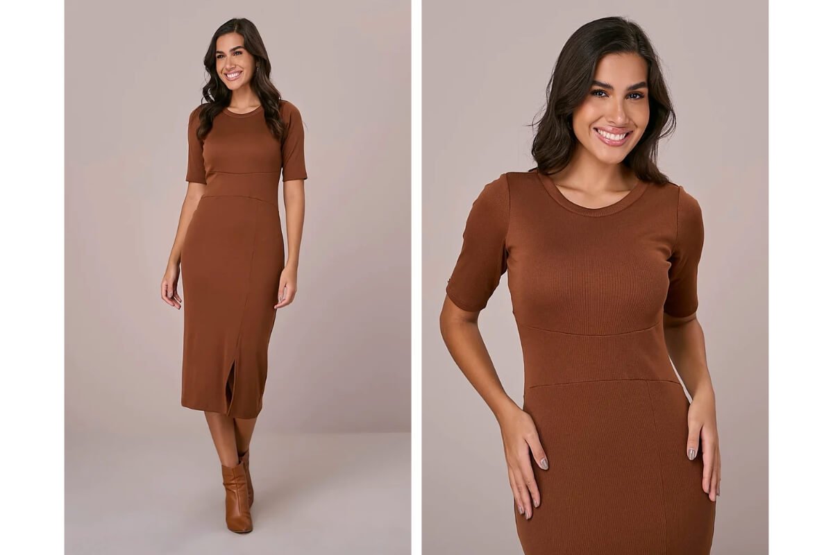 mulher vestindo um vestido canelado