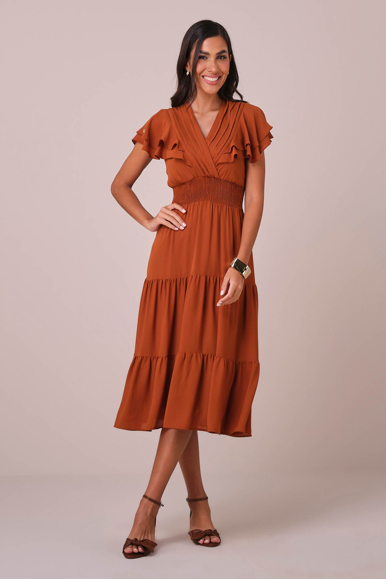 Vestido Midi no Crepe com Busto Trabalhado Gabriele - Tata Martello
