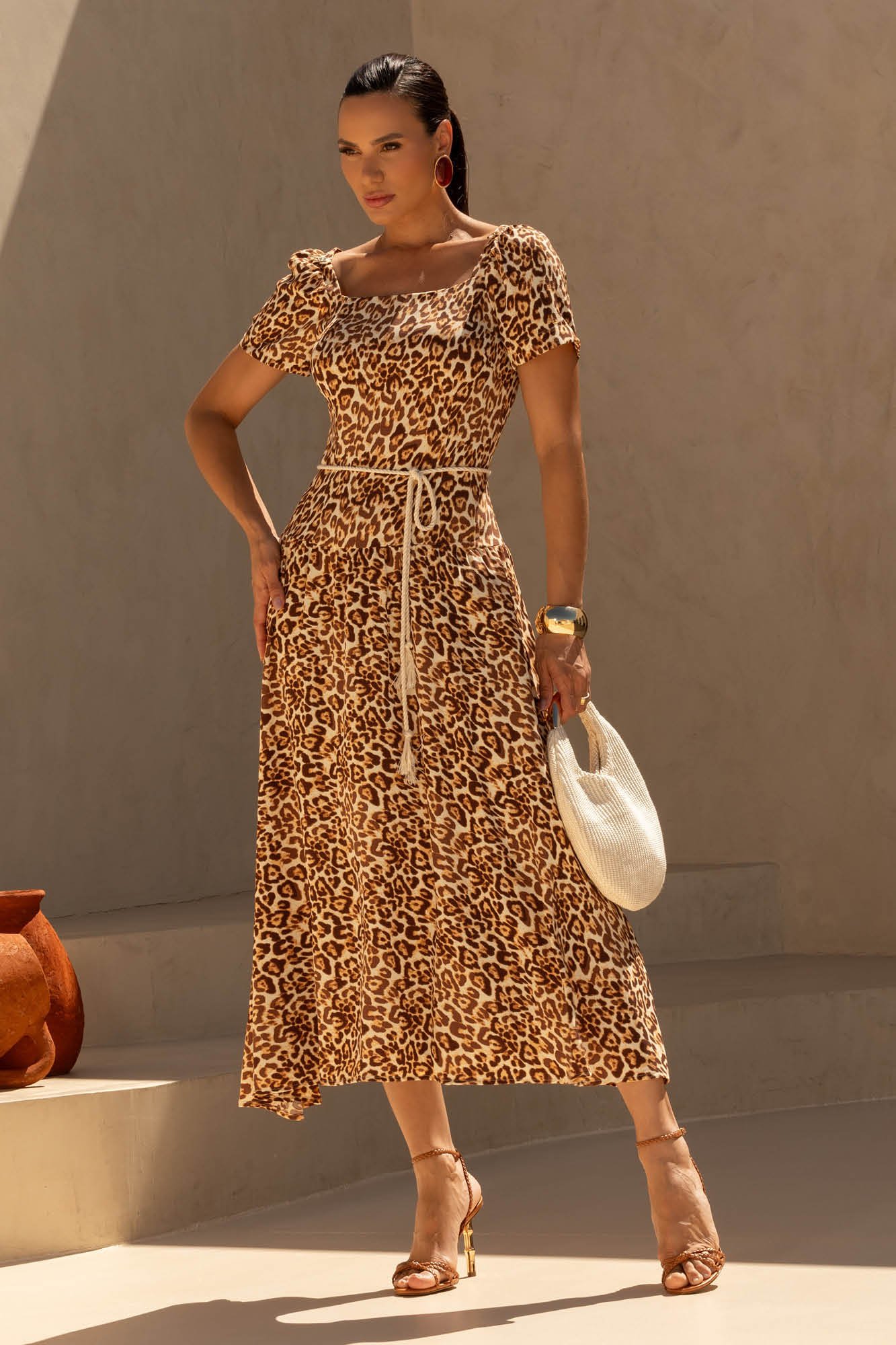 Vestido Maxi Midi no Crepe Animal Print Theodora - Tata Martello
