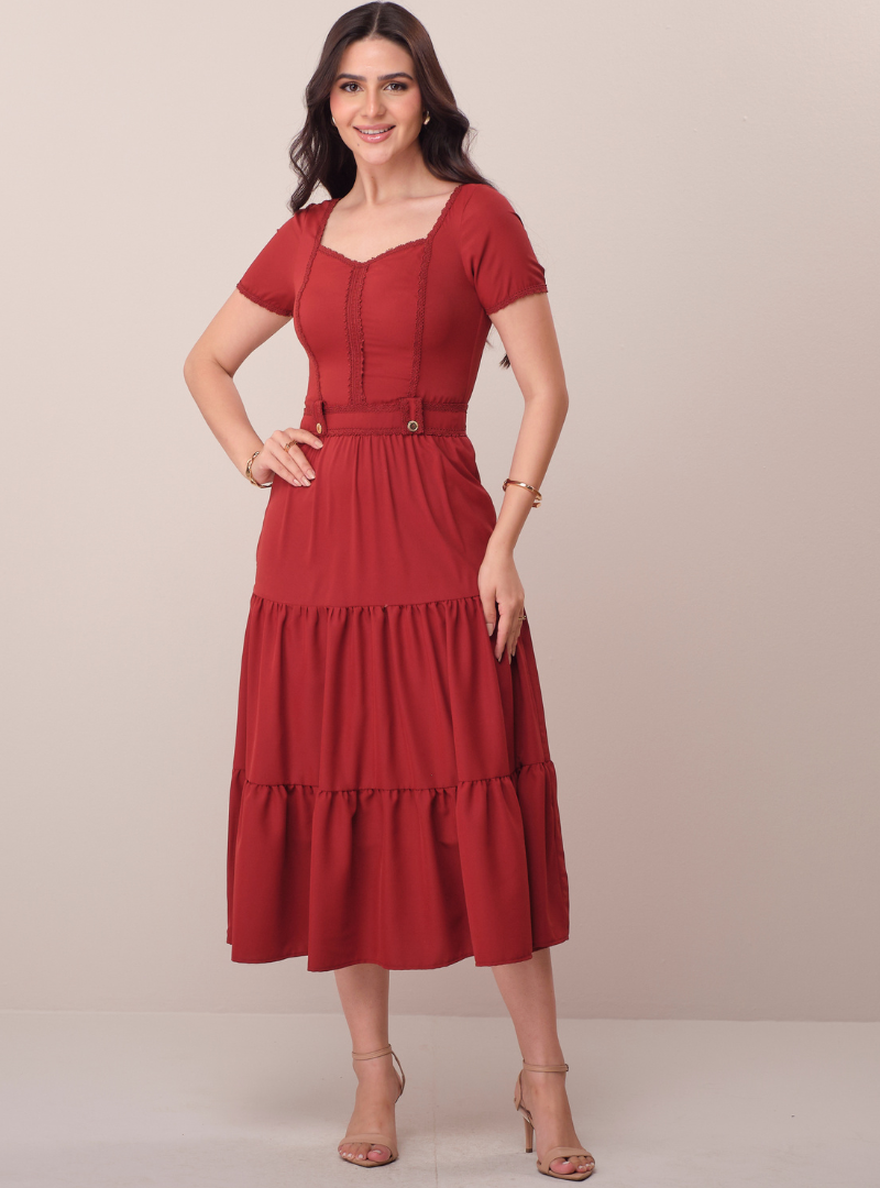 Vestido Maxi Midi no Crepe com Busto Rendado Franciele - Tata Martello