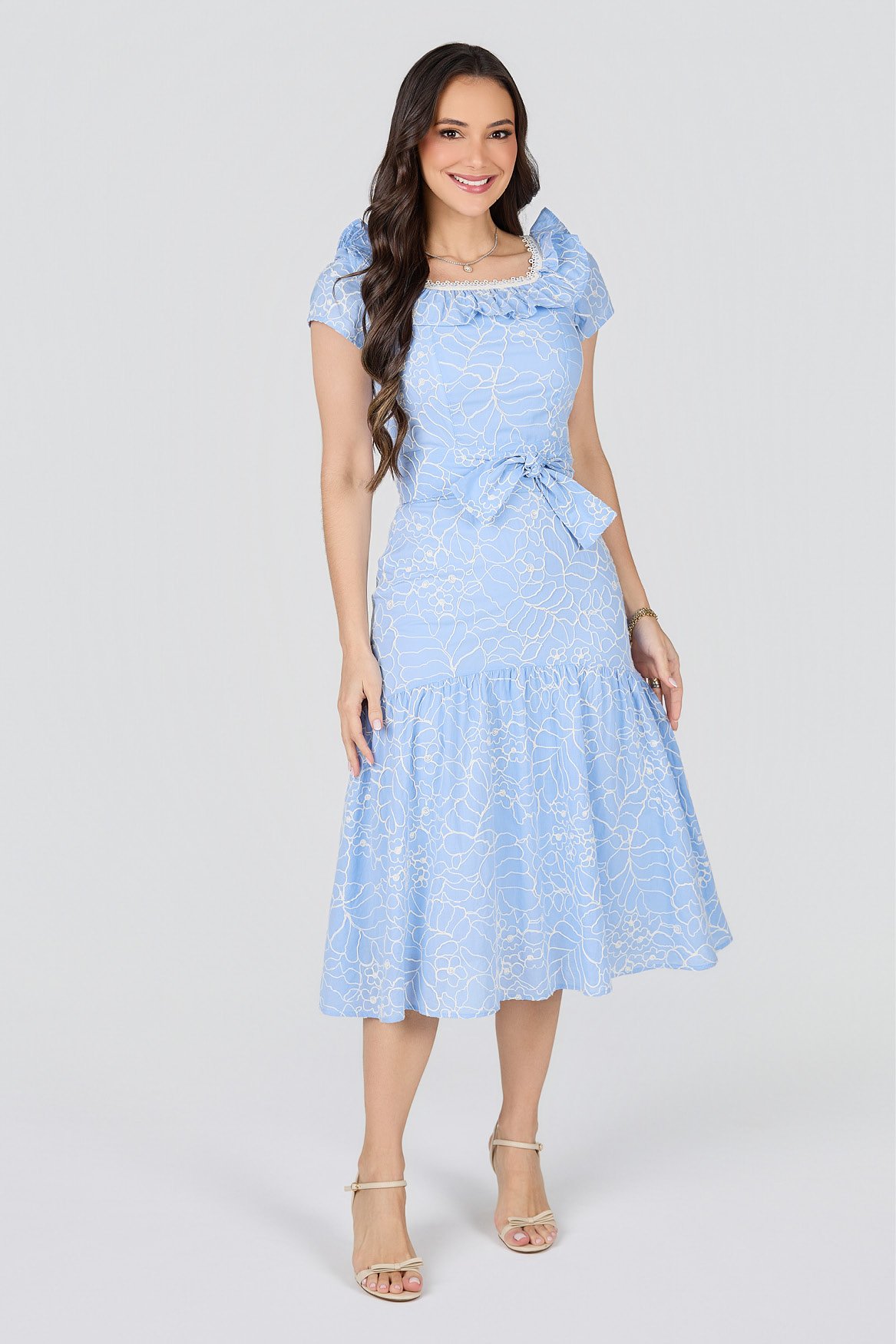 Vestido Midi no Algodão Bordado Poliana - Tata Martello