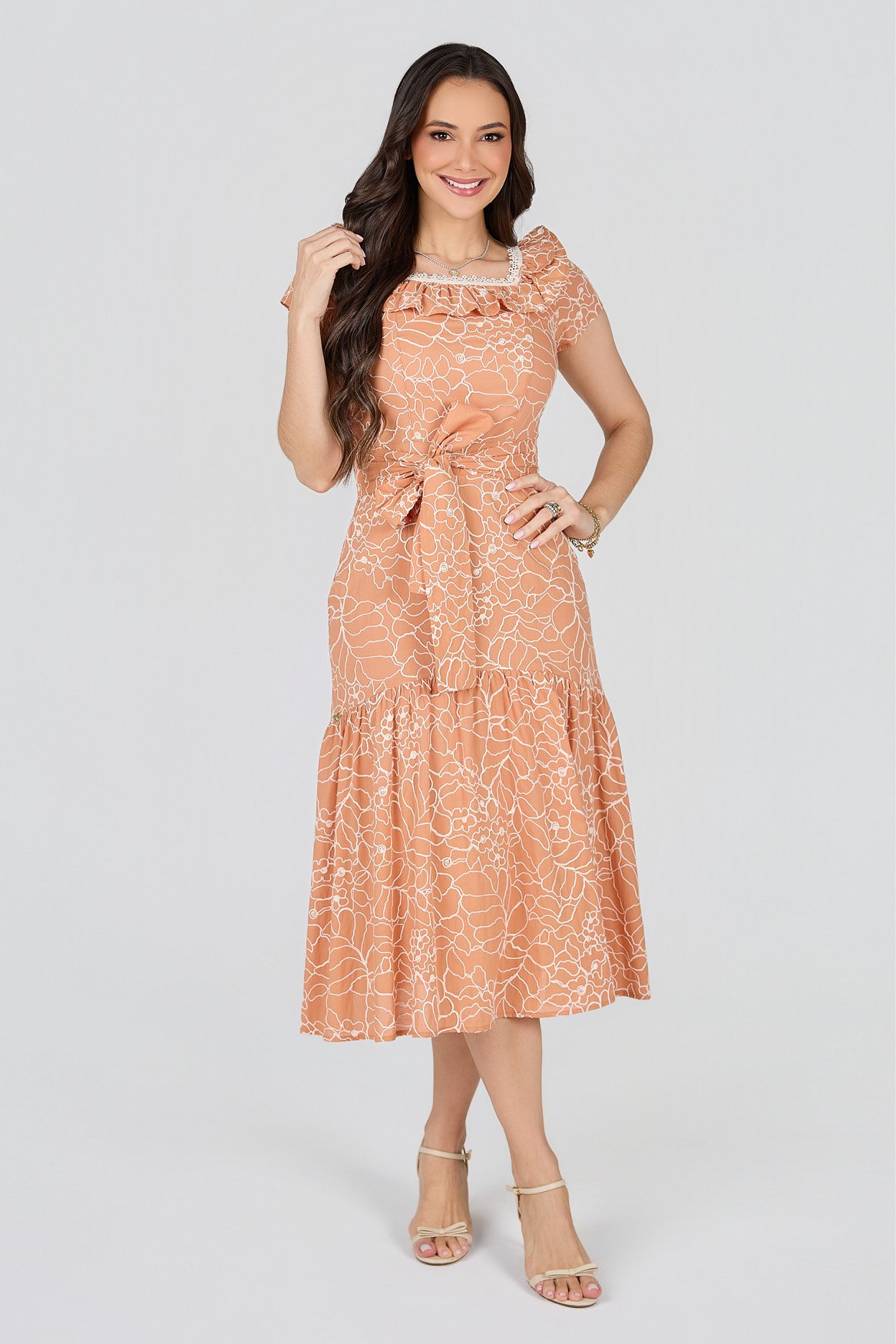 Vestido Midi no Algodão Bordado Poliana - Tata Martello